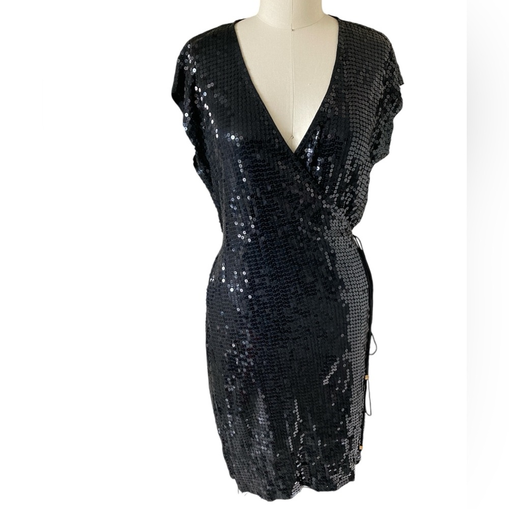 Michael by Michael Kors black sequined wrap dress, Sz XL